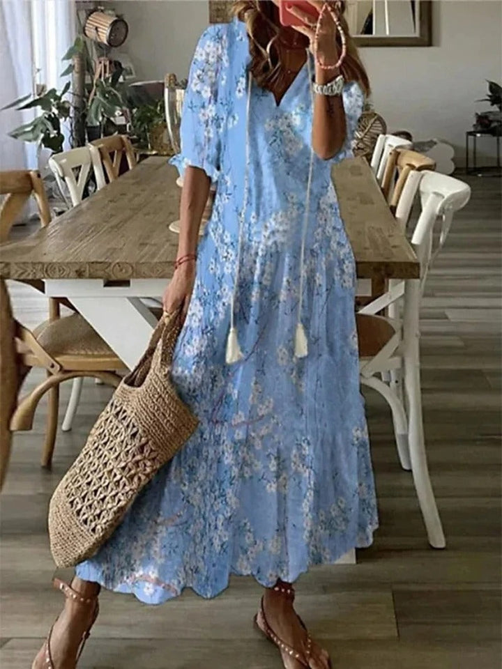 Women's Short Sleeve V-Neck Bohemian Summer Dress | Maxi